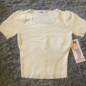 Celebrity Pink Cream Ribbed Puff Sleeve Crop Top